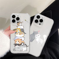 น่ารัก Lazy Cat Clear Soft Case สำหรับ14 14Pro 14Plus 14Promax 13 13pro 13Promax 13Mini 12 12pro 12Promax 12Mini 11 11pro 11Promax X XS XR XSMAX 6 6S 6Plus 6Splus 7 8 7Plus 8Plus SE 2020 TPU Cover QMZT