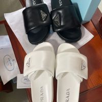 Spring/Summer 2023 PradaˉNew Triangle Flat Bottom Casual Outwear Velcro Slippers Womens Thick Sole Leather Sandals