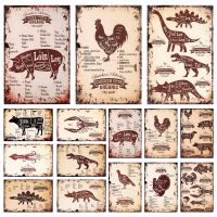 Cuts Butcher Guide Beef Chicken Pig Meat Collcetion Vintage Metal Sign Triceratops Cuts Plates Kitchen Butchers Shop Decor WY71