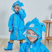 Waterproof 1-10 Years Boys Girls Rain Jackets Cartoon Baby Rain Coat Outfits Dinosaur with Backpack Position