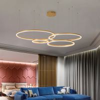 1 2023 Modern Led Chandelier Home Lighting Brushed Rings Ceiling Mounted Chandelier Lighting Hanging Lamp Gold And Coffee Color