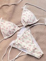 Miyouj Floral Print Bikini Set White Color Swimsuit Women Sexy Bikinis Micro Thong Bandage Beachwear Triangle Swimwear Biquini