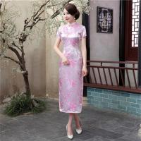 ใหม่สีดำสีแดงจีนดั้งเดิมชุดสตรี Lk ซาติน Cheongsam Qipao ฤดูร้อนแขนสั้นชุดยาวดอกไม้ SML XL XXLNC039