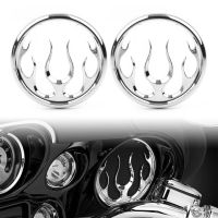 1Pair Chrome Motorcycle Flame Speaker Grill Accent Trim Cover for Harley Electra Street Glide Tri