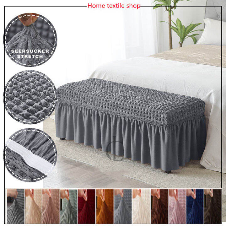 【13 Colors】3D Seersucker Bench Cover With Skirt Elastic Ottoman Bench