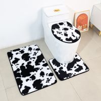 QSR STORE Cow Milk Printed Bathroom Mat 3PCS Set Toilet U Type Anti-slip Absorbent Foot Seat Covers Bath Rug Home Decoration