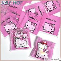 JULYHOT เครื่องประดับถุงปิดผนึกเกรดอาหาร Hello Kitty 100ชิ้นผ้าคุกกี้กระเป๋าเก็บของนำมาใช้ใหม่ได้กระเป๋าใส่ของพลาสติกใส