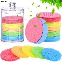 100 Pieces Compressed Facial Sponges with Plastic Storage Container