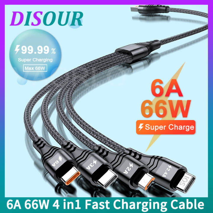 DISOUR Original 2M 6A 66W Super Fast Charging Cable 4 In 1 2*TypeC
