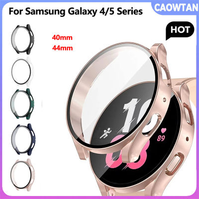 แก้ว + กรณีสำหรับ Samsung Galaxy Watch 5 44มิลลิเมตร40มิลลิเมตรอุปกรณ์เสริม PC ทุกรอบป้องกันการล่มสลายกันชนปก + ป้องกันหน้าจอ Galaxy Watch5