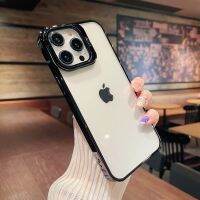 CSCR เคสโทรศัพท์แบบใสป้องกันกล้องเลนส์โลหะหรูหราสำหรับ iPhone 14 13 Pro Max ฝาหลังกันกระแทกเคสแบบกางตั้งที่มองไม่เห็น