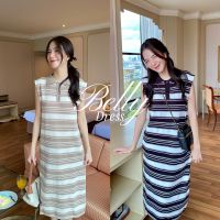 chuuchop_พร้อมส่ง(C8200)??? Belly dress เดรสยาวแขนกุดลายทาง ดีเทลเว้าหลังนิดๆ