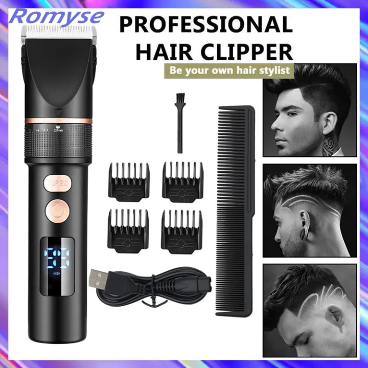 Romyse USB Rechargeable Cordless Electric Haircut Kit with 4 Limiting Combs Professional Push