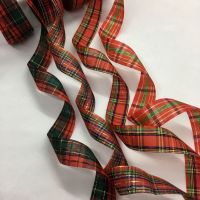 2.5cm 10Y Gold Lurex Tartan Ribbon Gingham Scottish Fabrics For Handmade Craft Gift Floral Packing Wedding Christmas Deco