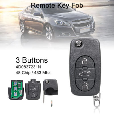 433MHh 3ปุ่ม Remote Key พร้อม ID48ชิป4D0837231N Fit สำหรับ Au Di A2 A3 A4 A6 A8 TT 2002-2004