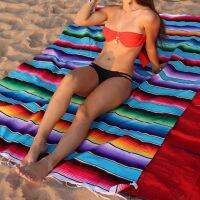 【Bathroom sale】โบฮีเมียนบีช TowelBlanket ลายพิมพ์พรมพู่สี่เหลี่ยมผืนผ้า HighBeach BathThrow พรมปูพื้นตกแต่งบ้าน