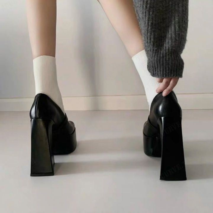 acurve-รองเท้าเดี่ยวสไตล์ฝรั่งเศสรองเท้าสตรีแพลตฟอร์มกันน้ำรองเท้า-mary-jane-รองเท้าส้นสูงส้นหนาส้นหนา