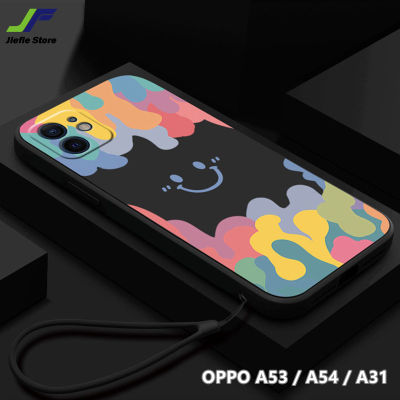 JieFie สแควร์ด้านตรงยิ้มเคสโทรศัพท์สำหรับ OPPO A53 OPPO A54 OPPO A31แฟชั่นสีซิลิโคนปกหลัง + เชือกเส้นเล็ก