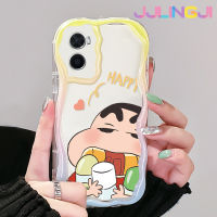 Jjlingji เคสสำหรับ OPPO A76 A96 A36ลาย Happy Crayon Shin-Chan ดีไซน์ใหม่เนื้อครีมขอบคลื่นนุ่มเคสมือถือกันกระแทกแบบใสฝาครอบป้องกันโปร่งใสลายกล้องถ่ายรูปเรียบง่ายอ่อนโยน