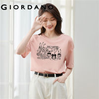 GIORDANO Women ARTAND Series T-Shirts Summer Short Sleeve Crewneck Tshirts 100% Cotton Fashion Print Casual Simple Tee 99392226