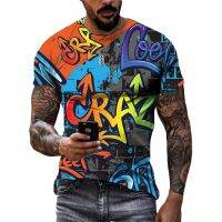 ถนน Graffiti เสื้อยืดผู้ชายวินเทจฮิปฮอปแขนสั้นแฟชั่นศิลปะสไตล์บวกขนาดเสื้อยืดฤดูร้อนรอบคอเสื้อผ้าผู้ชาย XS-5XL