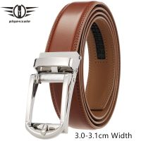 3-3.1cm Width Cowhide Leather Automatic Ratchet Belt Comfort  Formal Dress Belt With Click Buckle Adjustable Mens Belts B587 Belts