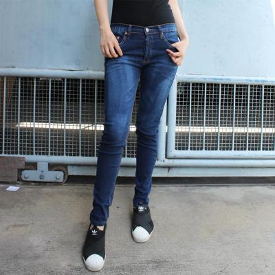 Golden Zebra Jeans กางเกงยีนส์หญิงผ้ายืดสีฟ้า ฟอกลายหนวดขาเดฟ