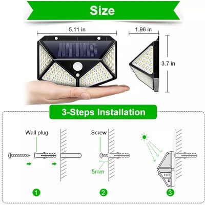 3Mode Waterproof 100 30 LED Solar Motion Sensor Lights Outdoor Sunlight Solar Powered Street Wall Lamp for Garden Decoration