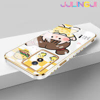 Jjlingji เคสสำหรับ Vivo Y02 Y02A Y11 2023 Y02T Y36 Y78 Y78 + V19 V29 Lite 5G เคสการ์ตูนแฮมเบอร์เกอร์หญิงสาวลวดลายใหม่กรอบสี่เหลี่ยมกรอบชุบพื้นผิวเคสนิ่มซิลิกาเจลกันกระแทกเคสมือถือรวมทั้งหมดเลนส์กล้องถ่ายรูปฝาครอบป้องกัน