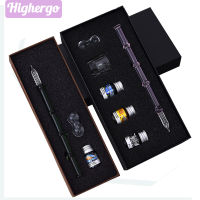 Highergo Bamboo Shape Glass Pen Crystal Dip Pen Set Calligraphy Ink Kits with Penholder for Writing Drawing Gifts Stationery