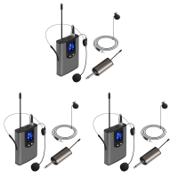 3X UHF Portable Wireless Headset/ Lavalier Lapel Microphone with Bodypack Transmitter and Receiver 1/4 Inch Output