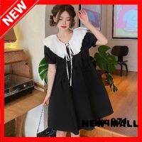 NEW MALL WomenS Korean Version Chic Contrast Color Doll Collar Mini Skirt Loose Plus Size Age-Reducing Dress