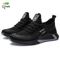 Q trend รองเท้าผ้าใบชายสีดำ รองเท้าผ้าใบ รองเท้าวิ่ง รุ่น SNK