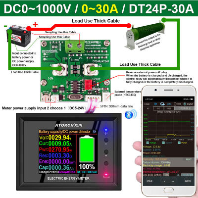 【Factory-direct】 เครื่องทดสอบแอปพลิเคชั่นมาตรวัดมิเตอร์โวลต์มิเตอร์จอแสดงผลดิจิตอลไฟฟ้ากระแสตรง DT24P 1000โวลต์/30A แอมป์มิเตอร์วัดแรงดันไฟฟ้า IPS และปรับระดับ