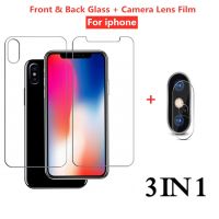 【 AN boutique 】 3-In-1ด้านหน้ากลับเลนส์แก้วสำหรับ Iphone 12 11 Pro X XS Max XR 6วินาที7 8บวกป้องกันหน้าจอนิรภัยสำหรับ Iphone SE 2020แก้ว