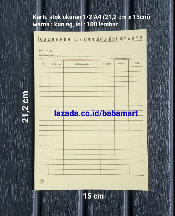 Kartu Stok Persediaan Barang Inventory Gudang Ukuran 12 A4 Isi 100 Lembar Warna Kuning Lazada 7030
