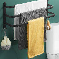 Bathroom Towel Rack Nordic Style Black Aluminum Perforated Wall Mounted Three Floors With Hook Towel Rack Bathroom Accessories