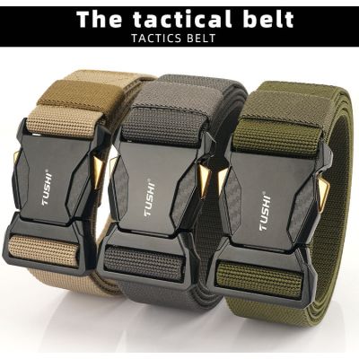 【CC】 Metal Release Belts Pluggable Buckle Elastic Canvas Para Homens Durable Cowboy Outdoor Stretch