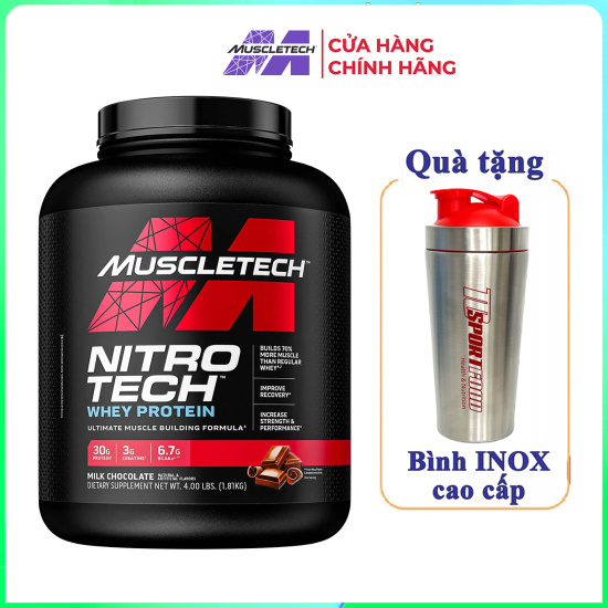 Hcmfree shaker inox sữa tăng cơ cực mạnh whey protein nitro tech của - ảnh sản phẩm 1