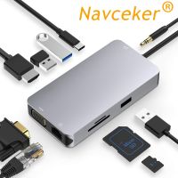 Navceker USB Type C to HDMI VGA Gigabit Ethernet Lan RJ45 Adapter for Macbook Pro Type-C USB-C Hub Card Reader USB 3.0 PD Port Adapters