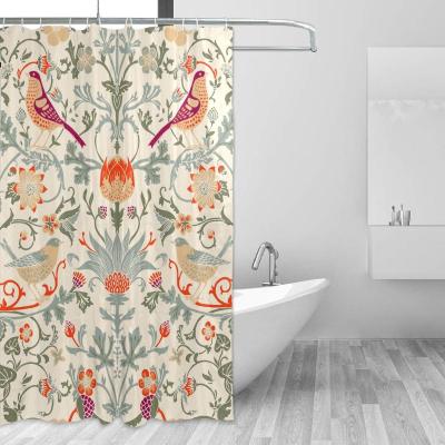 Flower Pattern Print Polyester Fabric Shower Curtain Exotic Flower Bird Bath Curtain for Bathroom Bathtub