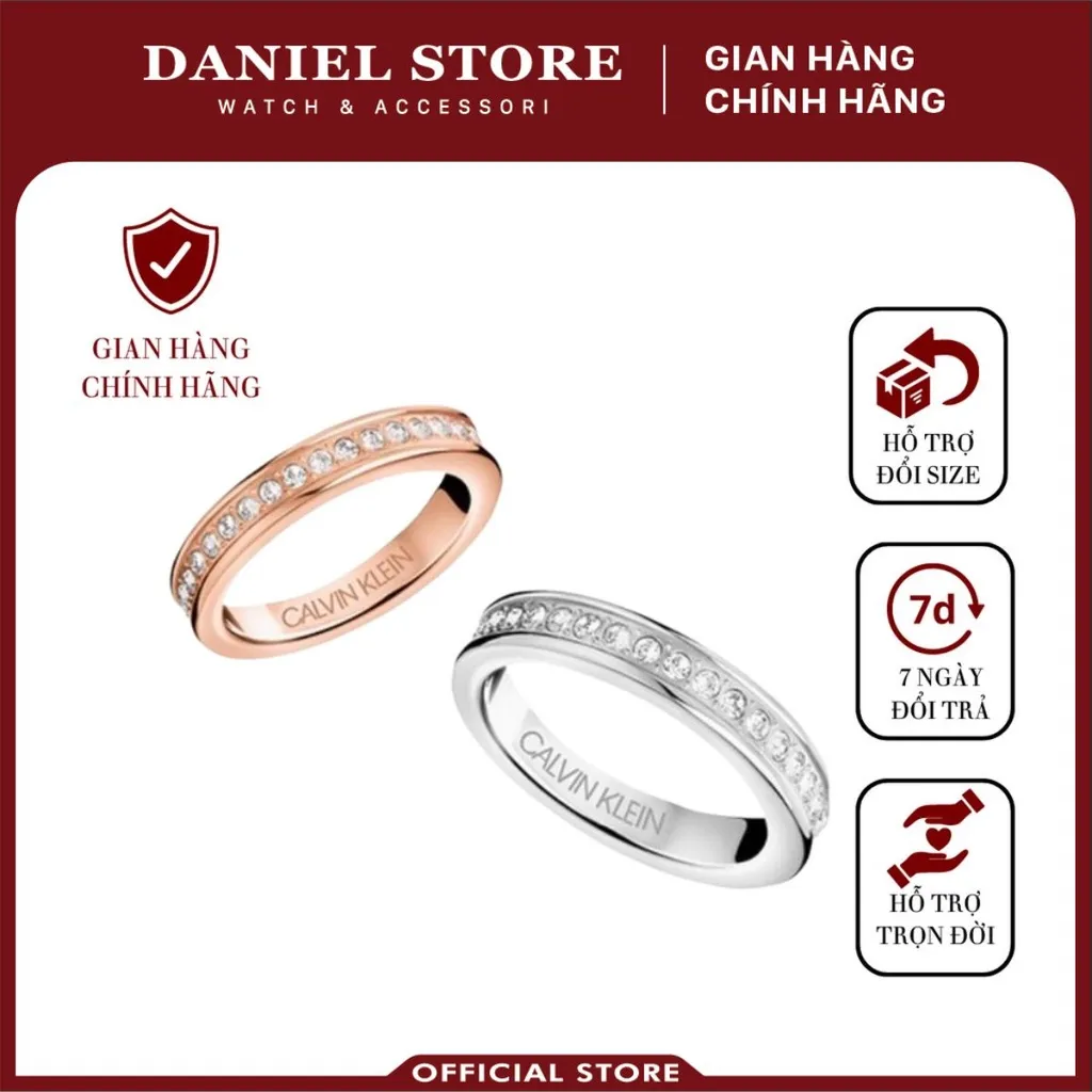 Nhẫn cặp đôi Calvin Klein Hook Crystals Ring - Nhẫn CK Authentic, thẻ tag,  bill check Code - Daniel Store 