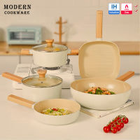 MODERN CK ชุดเครื่องครัวขดลวดเหนี่ยวนำกระทะนอนสติ๊กขนาด24ซม. 28ซม. กระทะทอดกระทะเคลือบเซรามิกแบบนอนสติ๊กกระทะหม้อต้มนมกระทะขนาด28ซม. หม้อหุงต้มเหนี่ยวนำกระทะ