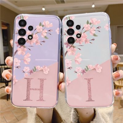 ⊕❍ Pink Flower Initial Letter A Z Fashion Phone Case For Samsung Galaxy A13 Cover Shockproof Soft TPU Case For Samsung A13 A 13 5G