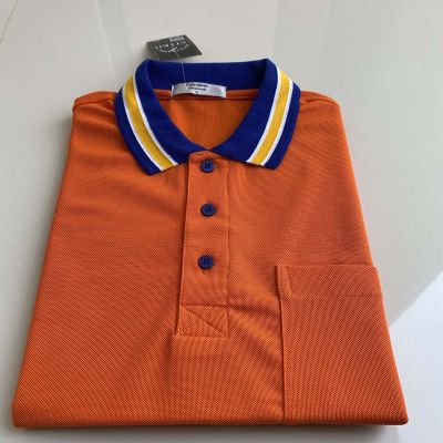 polo shirt เสื้อโปโล ผ้าไมโครแอร์ Micro Plus สีส้ม ปกขลีปน้ำเงิน เหลือง สวมใส่สบาย แบบคลาสสิค ไม่เหมือนใคร เหมาะสำรับอากาศในประเทศไทย