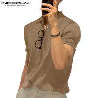 COD  ☚Incerun เสื้อโปโล แขนสั้น ลําลอง ลายทาง ติดกระดุม เหมาะกับฤดูร้อน สําหรับผู้ชาย♠