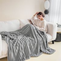 【Ready】? Rabbit fur blanket winter thickened warm milk fleece flannel blanket nap sofa cover dormitory bed blanket