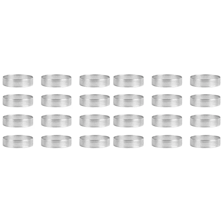 24 Pack Stainless Steel Tart Rings,Perforated Cake Mousse Ring,Cake