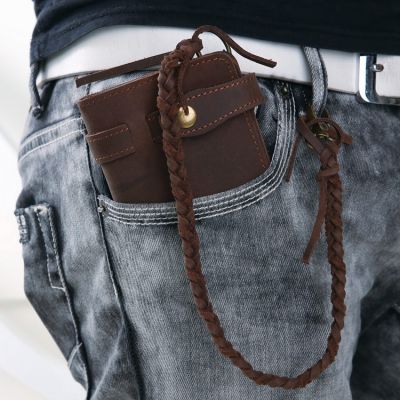 MUNUKI วินเทจหนังแท้กระเป๋าสตางค์ยาวสำหรับผู้ชาย, กระเป๋าสตางค์พร้อมกระเป๋าซิป, คลัทช์ล็อคพร้อมกุญแจล็อค WF100
