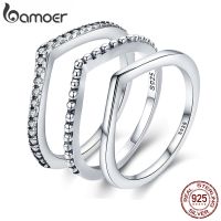 {Zhongxi Ornamoer} BAMOER 100 925เงินสเตอร์ลิงทรงหยดน้ำแหวนนิ้วมือ CZ ใสสำหรับผู้หญิงหมั้นงานแต่งงานเครื่องประดับของขวัญแฟนสาว PA7649